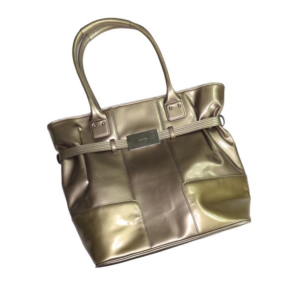 Y2k Vintage Calvin Klein Large Metallic Gold Shoulder Bag Rectangle - Picture 3 of 8